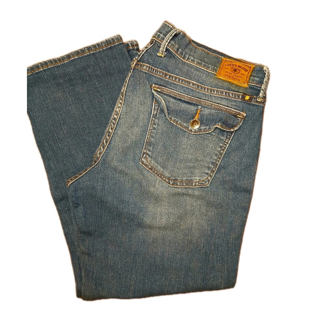 Lucky Brand Sweet N Low Cropped Denim Jeans Women Sz 14 32x26 Blue Stretch #341C